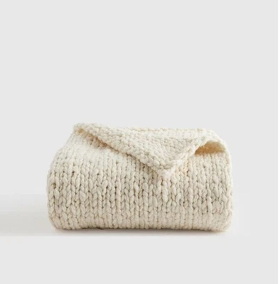 NWT QUINCE CHUNKY HAND KNIT WOOL THROW  50  X 60 IVORY BLANKET BOHO BOHEMIAN - Image 1 of 4