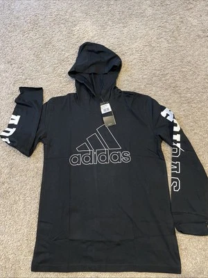 Adidas Collegiate Hooded T-Shirt M (10/12) Black Boy Casual Graphic - Image 1 of 4