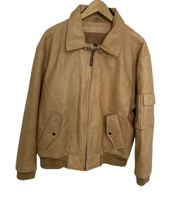 Vintage Timberland Men’s Tan Cowhide Leather Bomber Jacket Size Large - Picture 1 of 14