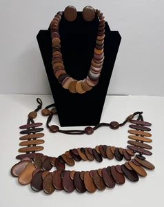Holz Perlen Gürtel Boho Statement Latz/Halskette/Ohrring Set Exotic Woods Costa Rica - Bild 1 von 5