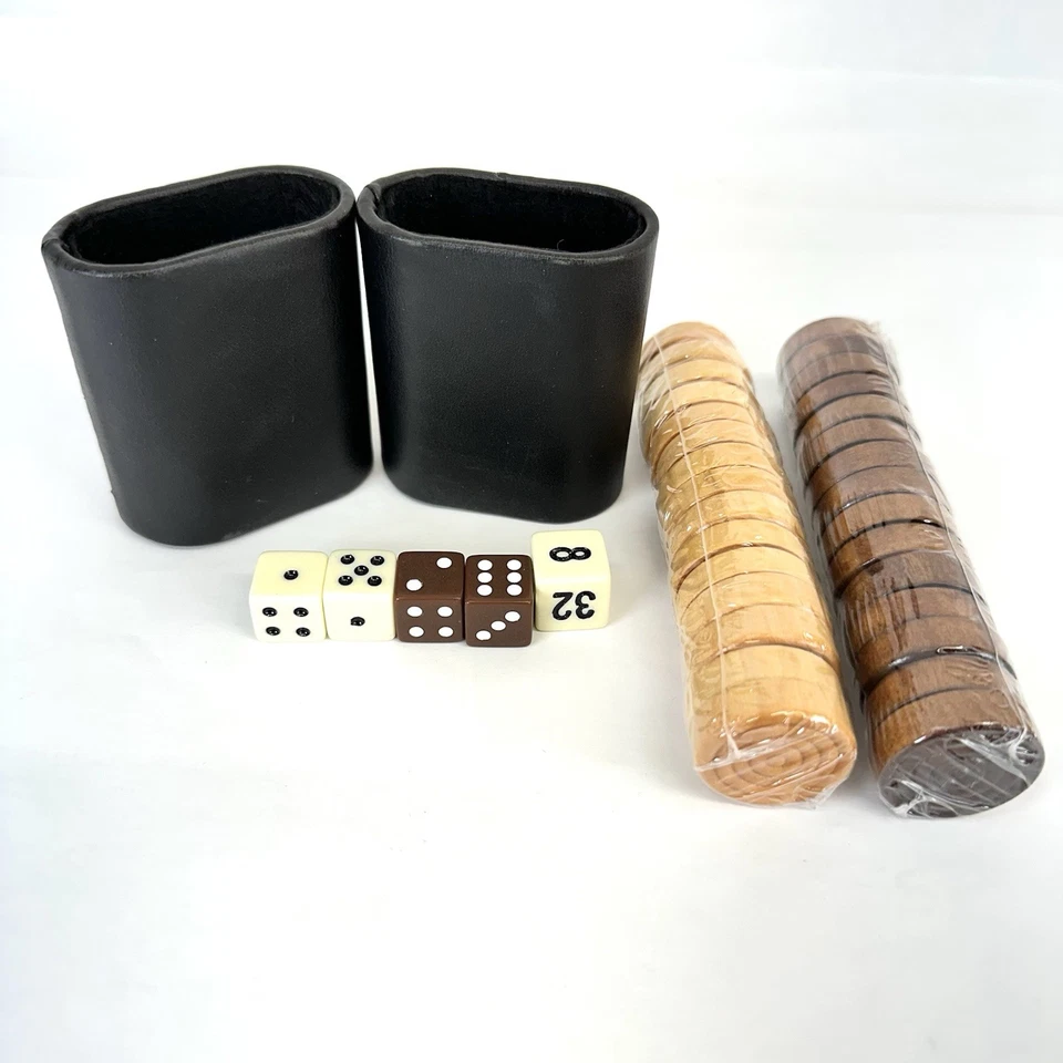 Backgammon Game Replacement Wood Pieces Dice And Cups  - Image 1 of 3