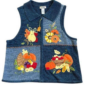 Vintage Tiara Autumn Fall Pumpkin Sweater Vest Women’s XL Embroidered - Picture 1 of 11