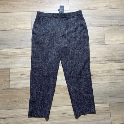 Pantalones para mujer Club Monaco autocubiertos con botones forrados pierna cónica talla 12 mezcla negra Foto 1 de 4