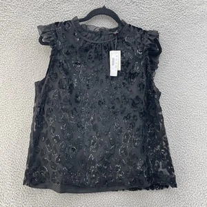 J Crew Rüschen Shell Damen 10 schwarz Leopard Burnout Samt Bluse Academia Goth - Bild 1 von 17