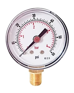 Pressure Gauge 0/60 PSI & 0/4 Bar 40mm Dial 1/8 BSPT Bottom connection 2.5% - Picture 1 of 3
