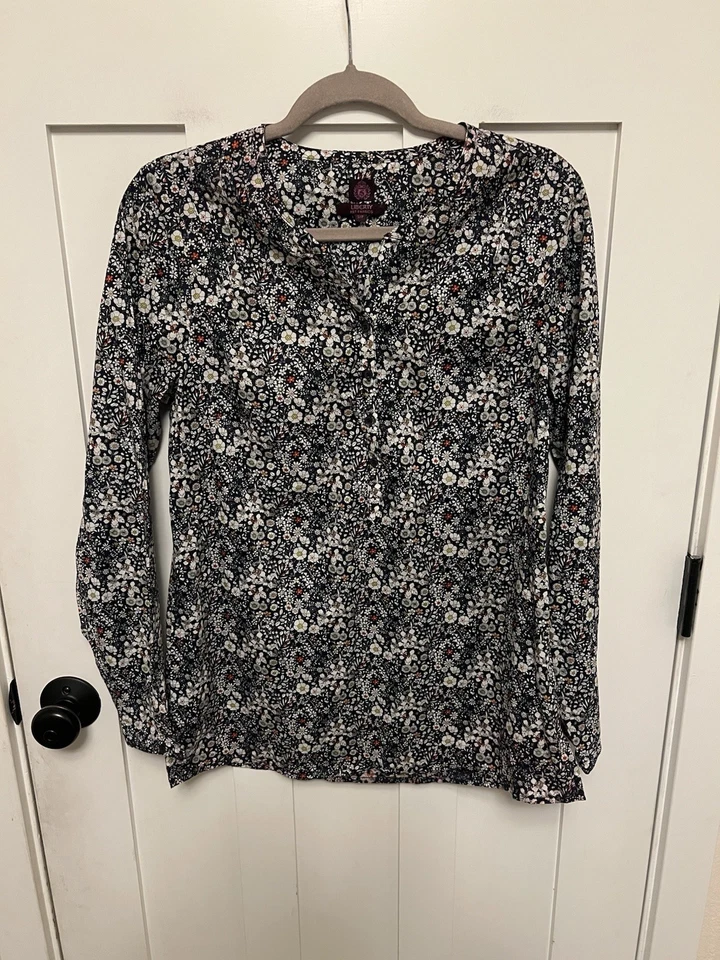 Хлопковая блузка на пуговицах Liberty Arts Fabrics J.Crew 3/4 луга пружины S - Изображение 1 из 4