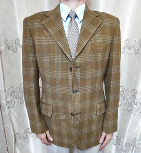1970s vintage handtailored all worsted bespoke classic Cumin plaid blazer 40R - Picture 1 of 9