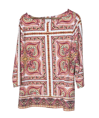Charter Club Blouse artsy Plus 2X Printed Boat Neck 3/4 sleeve geometric pattern - Image 1 of 4