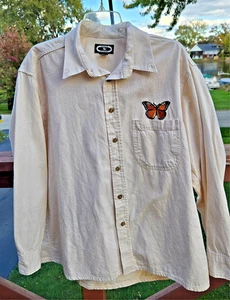 Three Rivers Womens Khaki Button Down Shirt w/Embroidered Butterfly Size Lg - Picture 1 of 12