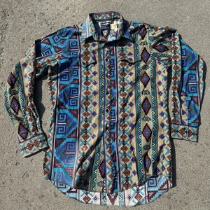 VTG Wrangler Western Shirt Cowboy Aztec Rodeo Size 17-37 X-Long Tails USA - Picture 1 of 5