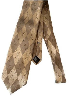 Corbata de Seda Geoffrey Beene Hecha a Mano Vintage Marrón Argyle Diamante Academia Quiet Lux Foto 1 de 4