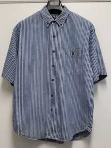 Vintage Coliseum Mens Denim Shirt Large Button Down Short Sleeve Striped Y2K - Picture 1 of 14