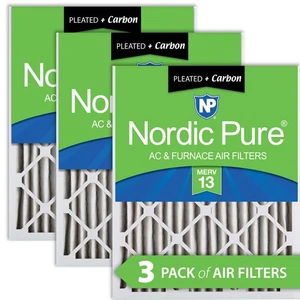 Nordic Pure 20x20x2 Pleated Air Filters MERV 13 Plus Carbon 3 Pack - Picture 1 of 7