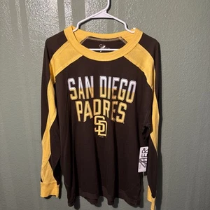 NWT Women's L G-III 4 Her MLB San Diego Padres Raglan Long Sleeve T-Shirt Brown - Picture 1 of 3