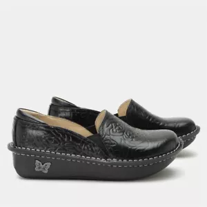 ALEGRIA Debra Black Leather Embossed Rose Slip-On 40 (9.5-10) - Picture 1 of 14