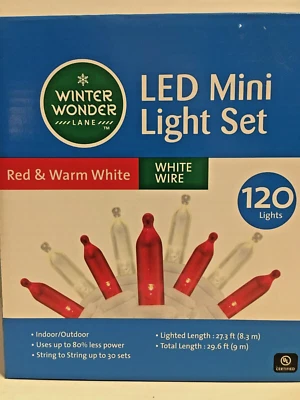 Mini luces LED Winter Wonder Lane 120 rojas y blancas cálidas cable blanco interior exterior Foto 1 de 4