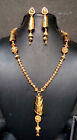 Indian Necklace Earrings 11" Long Jewelry 22k Gold Plated Bollywood Set Jar959