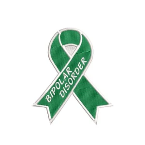 Bipolar Disorder Support Ribbon Green Patch Embroidered Iron-on Applique - Picture 1 of 12