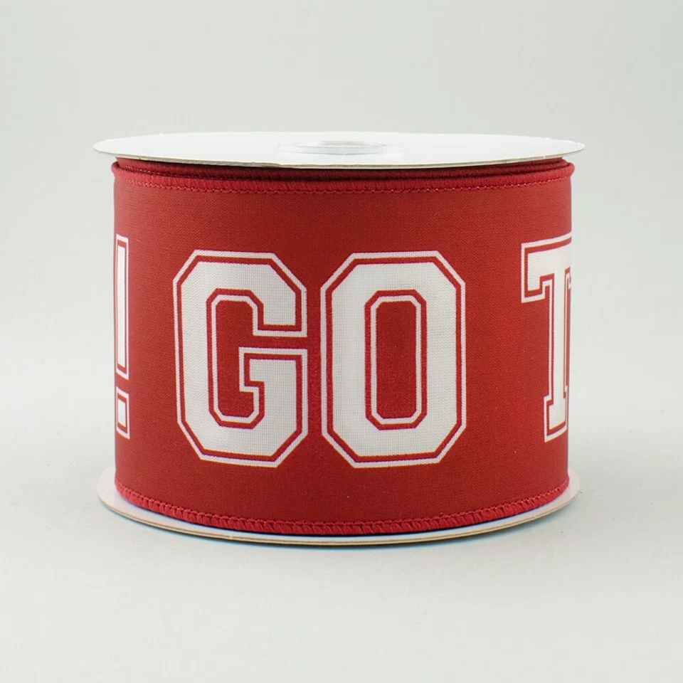 RG 2.5" Go Team Ribbon: White & Crimson Red (10 Yards)  - Image 1 of 1