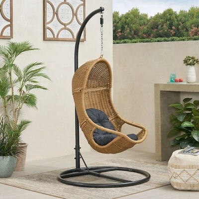 Yukon Outdoor Wicker Hanging Nest Chair with Stand - Image 1 of 3