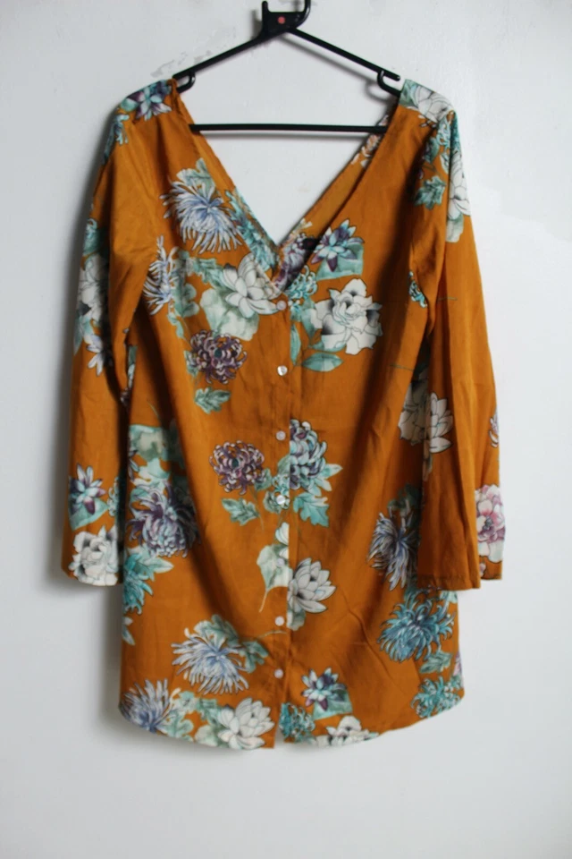 Womens Floral Front Button Off Shoulder Dress - Rust - size 12 (b14) - Image 1 of 2