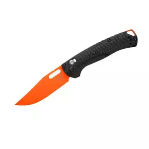BENCHMADE MINI TAGGEDOUT 3" ORANGE CERAKOTE CPM-MAGNACUT CARBON FIBER HANDLES - Picture 1 of 5