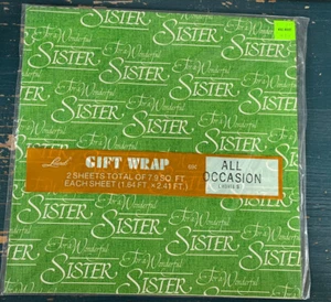 VINTAGE Lorbeer GESCHENKPAPIER grün für eine wunderbare Schwester Text Geschenk - Bild 1 von 2