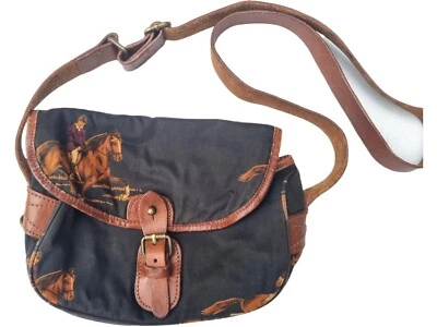 Vintage Designer Ralph Lauren Leather Bag Horse Print Canvas Small Purse Western - Image 1 of 4
