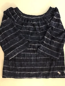 Girls Abercrombie Kids Size 11/12 Shirt Navy Blue Tie Dye Top 3/4 Sleeve Casual - Picture 1 of 12