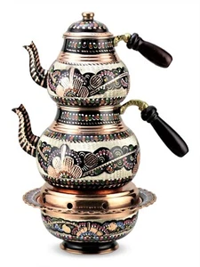 Juego de teteras turcas hechas a mano, juego de teteras de tetera de cobre hechas a mano 2.4 Lt., regalo - Imagen 1 de 3