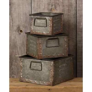 New Primitive Farmhouse Rustic INDUSTRIAL METAL FILE DRAWER Boxes Organizers - Picture 1 of 1