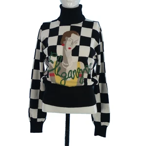 Dolce and Gabbana Jumper 100% Cashmere Turtle Neck Checkerboard Pattern UK 10 - Picture 1 of 17