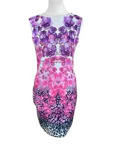 Lipsy Dress Purple Pale Grey Pink Floral Bodycon Animal Print Slim Fit Size 10 - Picture 1 of 8