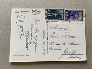 C) Cartolina Repubblica targhetta Aosta lotta tumori per la Svizzera 1957 - Picture 1 of 2