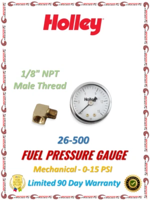 Holley Silver/White Background Analog Fuel Pressure Gauge Mechanical - 0-15 PSI - Image 1 of 4