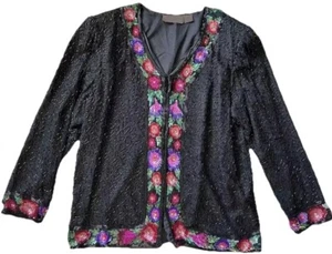 Vintage Laurence Kazar Beaded Sequin Jacket Women’s XL 100% Silk - Picture 1 of 10
