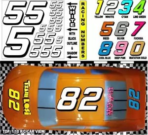 WEISS (#5's) Rennnummern Aufkleber Aufkleber Blatt 1/8 - 1/10 -1/12 RC Kyosho-Ford - Bild 1 von 7