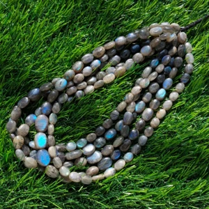 NATURAL BLUE LABRDORITE OVAL BEADS 9X6-11X8 MM, POLISHED GEMSTONE NECKLACE 16" - Picture 1 of 6