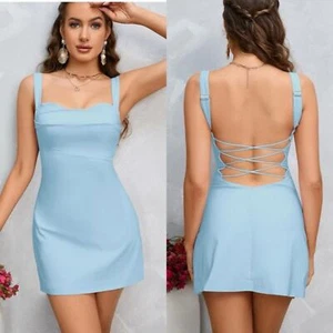 NWT Backless Dress for Womens Solid Cami Mini Dress Sleeveless Backless SIZE  M - Picture 1 of 14