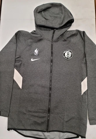 30406 Nike BROOKLYN NETS Team Issued TI Hooded Hoodie SWEATSHIRT Gray LT Cover