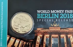 Tarjeta de moneda de dólar de Berlín Australia 2018 $1 Puerta de Brandeburgo privada - Imagen 1 de 3
