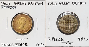 1960 & 1963 Great Britian threepence coin Brilliant Uncirculated - Picture 1 of 4