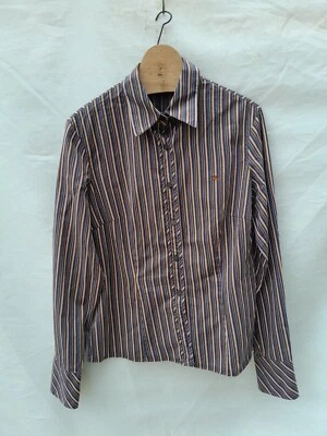 Camisa Burberry Rayas Mujer Grande Marrón Logo Bordado Hecha en España EU 44 Foto 1 de 4