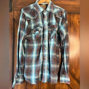 Petrol Pearl Snap Blue Acid Wash Western Shirt Men's XL - Picture 1 of 6