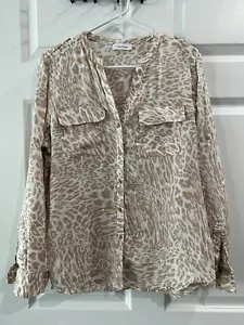 Blusa con botones 100 % lino para mujer talla L tostada guepardo bohemia playa mafia esposa boho - Imagen 1 de 8