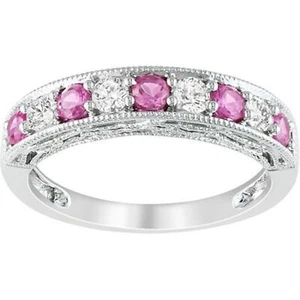 2 kt runder Lab Created Saphir Ehering Ring 14 K Weißgold plattiert Silber - Bild 1 von 4