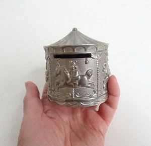 VTG Silver Metal Plated? Circus Carousel Merry-Go-Round Horses Coin Piggy Bank - Picture 1 of 5
