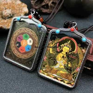 Hand-painted thangka Nepal Buddhism Pendant Necklaces Tibetan silver Amulet - Picture 1 of 1