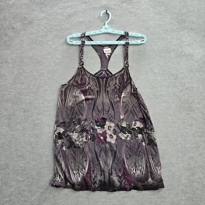 Túnica Free People feminina regata XS roxa floral boêmia alça trançada - Imagem 1 de 4