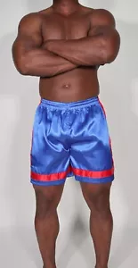 NEW MEN'S XARA BLUE WITH RED TRIM SATIN SOCCER SHORTS ADULT XL - Picture 1 of 9